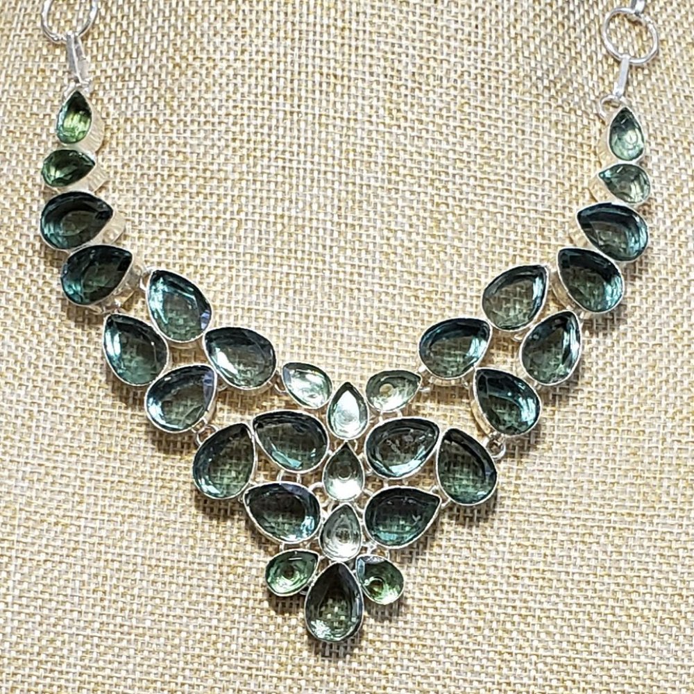 Amethyst necklace, 925 silver green amethyst statement necklace